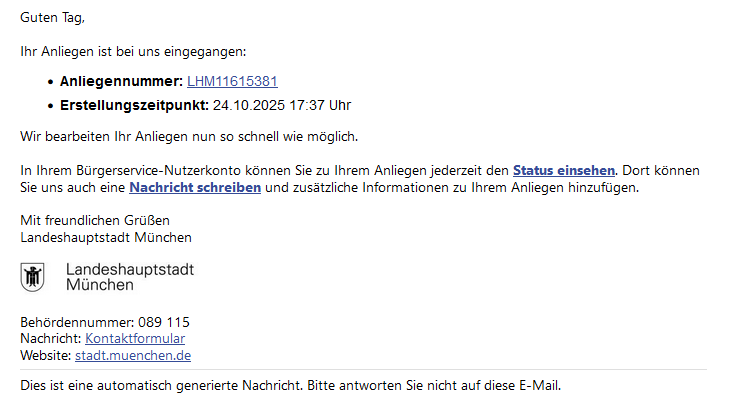 Screenshot einer DBS E-Mail an Bürgerin